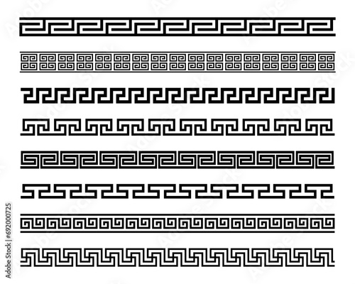 Set of greek key borders. Geometric meander. Meander geometric ornamental borders. Greek pattern border photo