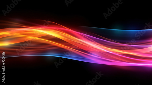 Colorful curvy light trail isolated on black background, futuristic technology and innovation concept abstract background.