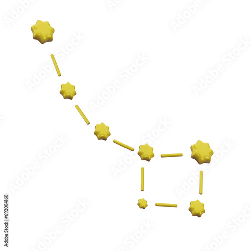 Glossy plastic 3d Ursa Major constellation. Cute stylised astronomy and stars design element on white background. Bright vector illustration Great Bear for science, game, business.