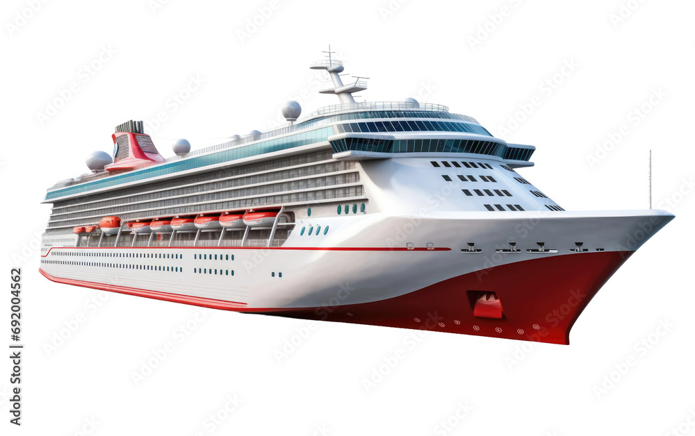 Colorful Stylish Cruise Ship on White or PNG Transparent Background.