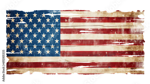 American flag of the United States of America background on wooden panel board banner with a distressed vintage weathered effect also known as the Stars and Stripes, png stock photo file