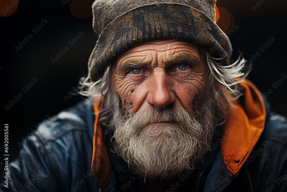 Alone in Hard Times: Closeup of a Senior Beggar in the Cold Alone in Hard Times: Closeup of a Senior Beggar in the Cold