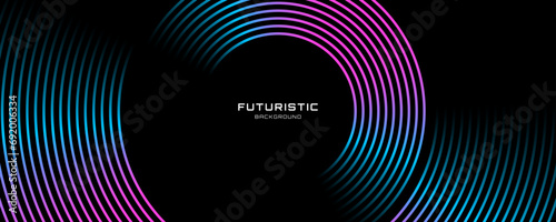 3D blue pink techno abstract background overlap layer on dark space with glowing circles decoration. Modern graphic design element lines style concept for web banner flyer, card cover or brochure
