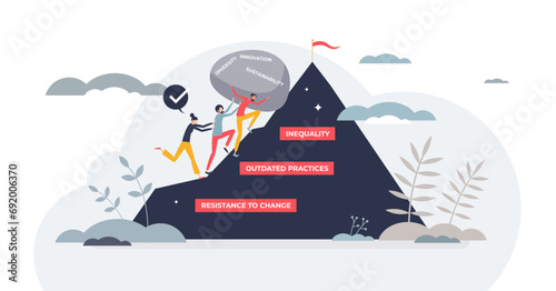 Driving change in workplace with Gen Z as main force tiny person concept, transparent background.