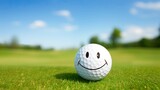 Smiling Golf Ball on Grass