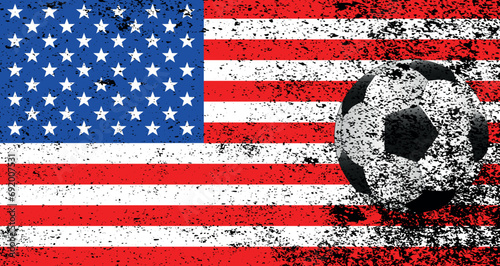Soccer Ball Grunge On USA Flag