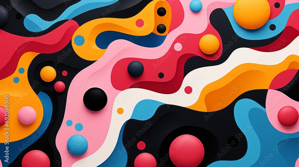 An explosion of vibrant hues dances amongst the darkness, swirling into a playful depiction of abstract art with cartoon-like graphics and a touch of whimsy An explosion of vibrant hues dances amongst the darkness, swirling into a playful depiction of abstract art with cartoon-like graphics and a touch of whimsy