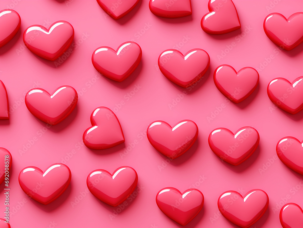 Red hearts on pink background, festive Valentine's Day greeting background
