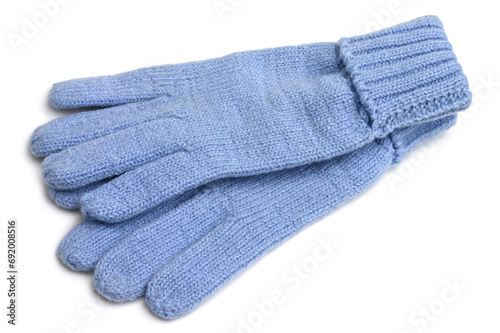Blue woolen knitted gloves