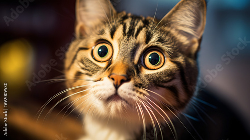 Emotion fear portrait of a cat with big eyes emotion
