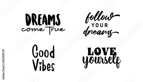 Positive thinking messages. Motivational quotes. Inspirational phrases. Decorative wisdom lettering.