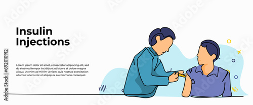 Insulin Injections vector illustration opens your mind. Modern flat in continuous line style.