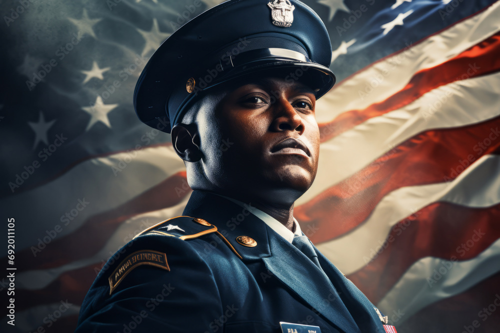 US soldier in the battle field saluting in front of the United States of America flag background. Memorial day and independence day concept US soldier in the battle field saluting in front of the United States of America flag background. Memorial day and independence day concept