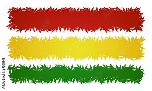 Cannabis leaves illustration rasta flag stripes transparent background blank. Red yellow green marijuana leaf template design art back drop with place for text area