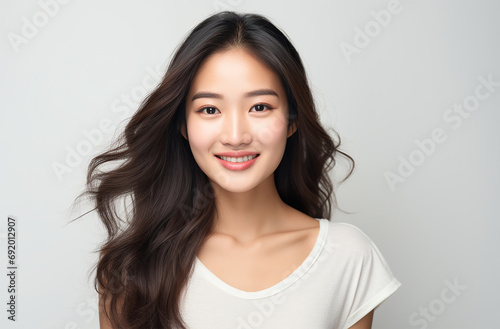 Beautiful Asian Model: Smiling at Camera, White Background