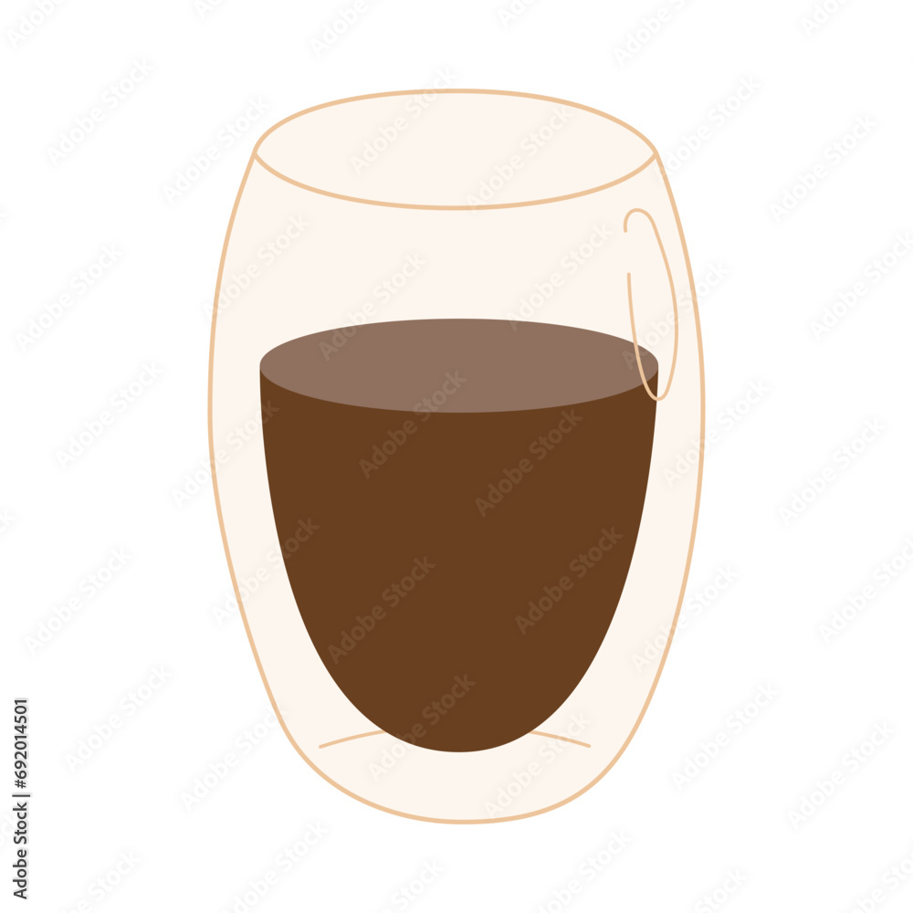 Coffee in a transparent double wall glass. Modern flat vector illustration isolated on white background Coffee in a transparent double wall glass. Modern flat vector illustration isolated on white background