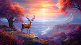 Fantastic landscape lone deer fantasy style. dream