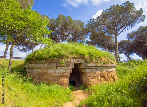 Obraz na plátně Cerveteri (Italy) - Beside Rome, Cerveteri is one of most important Etruscan cities with archeological necropolis namen Necropoli della Banditaccia, Via degli Inferi path and waterfalls