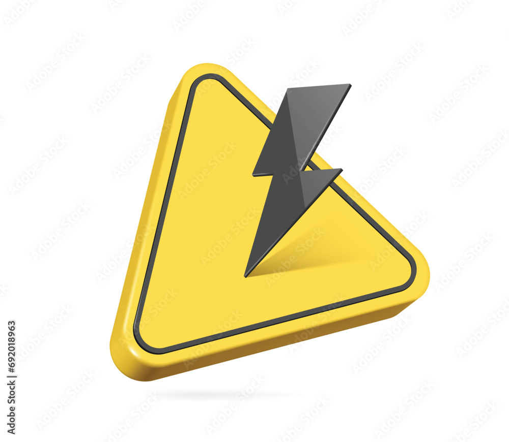 Yellow warning triangle sign with black edges to be careful of high voltage or about electrical leakage which may cause harm to people Yellow warning triangle sign with black edges to be careful of high voltage or about electrical leakage which may cause harm to people