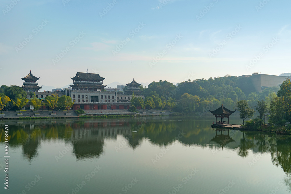 Beautiful wetland parks and ancient Chinese architectural castles