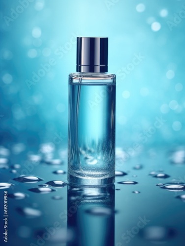 transparent bottle on water background, ai