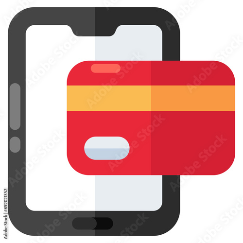     Card inside smartphone, icon of mobile card payment 