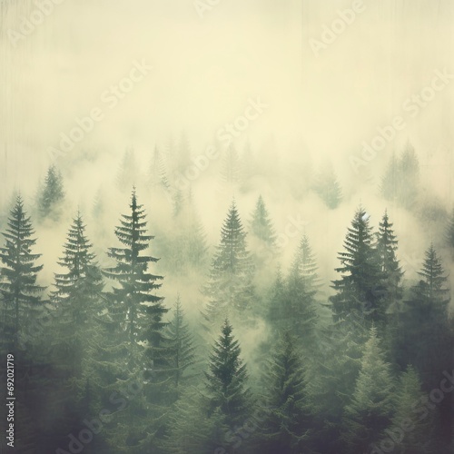 Ethereal Mist Shrouding a Serene Evergreen Forest Landscape