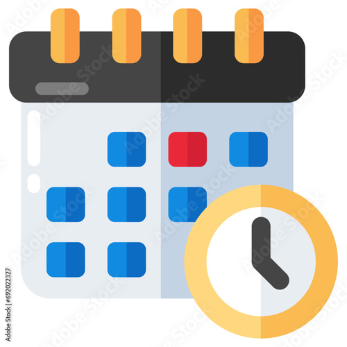 Clock with calendar, icon of timetable