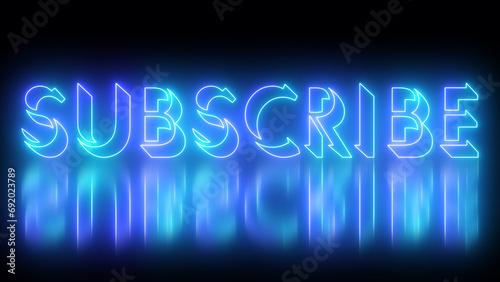 Subscribe neon glowing text illustration. Neon-colored Subscribe text with a glowing neon-colored moving outline on a dark background illustration. Technology video material illustration. Easy to use.