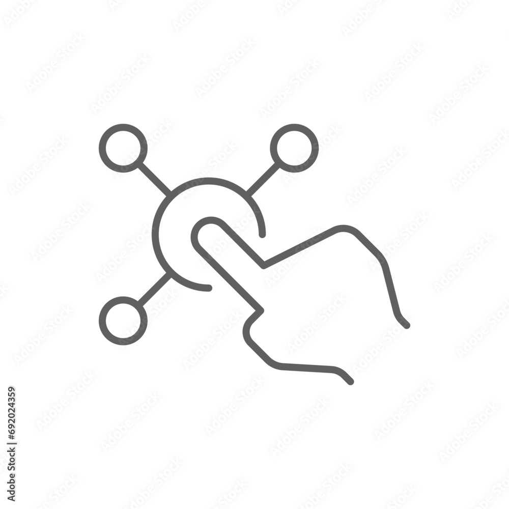 Interaction icon. Simple outline style. Experience, choice, variety functions, multiple digital skills, click finger concept. Thin line symbol. Vector illustration isolated. Editable stroke. Interaction icon. Simple outline style. Experience, choice, variety functions, multiple digital skills, click finger concept. Thin line symbol. Vector illustration isolated. Editable stroke.