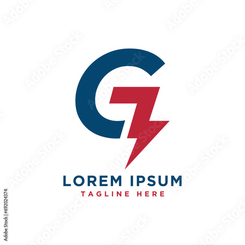 Letter G Logo monogram with Lightning bolt electrical sign design modern concept