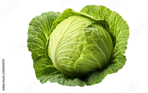 Circular Green Cabbage on White or PNG Transparent Background.