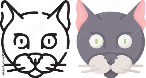 Vector illustration of animal faces. lineal and color with cute style.