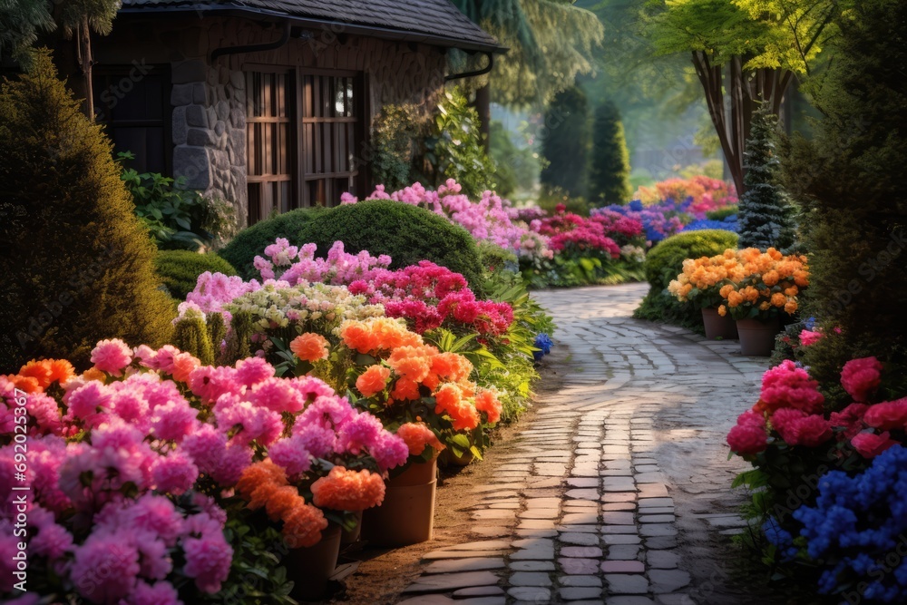The Delight Of Colorful Garden Ultrarealistic. Сoncept Flower Power Festival, Vibrant Floral Arrangements, Garden Paradise, Botanical Beauty, Nature's Palette