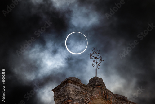 Detail of the Annular Eclipse in 2023 at Mission Espada- San Antonio Missions National Historical Park in San Texas photo