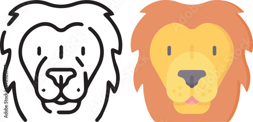 Vector illustration of animal faces. lineal and color with cute style.