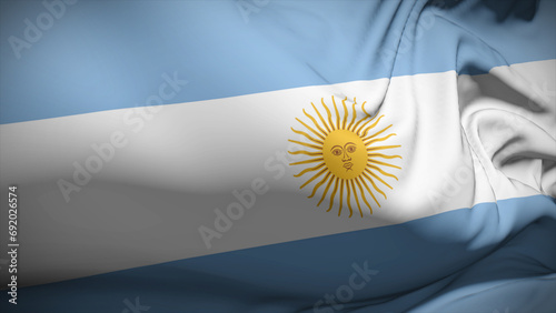 Close-up view of Argentina national flag fluttering in the wind.