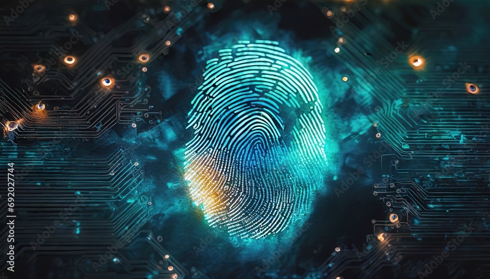 Cybersecurity Concept with Fingerprint Identification on Electronic Board Cybersecurity Concept with Fingerprint Identification on Electronic Board
