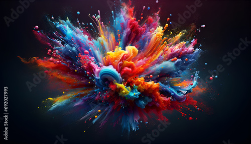 An 8k desktop wallpaper featuring a vibrant paint splash, with an explosion of colors in a dynamic and artistic arrangement.