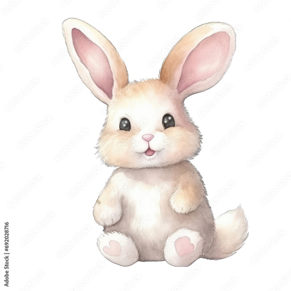 Fototapeta premium Cute white bunny, Easter illustration, watercolor. Isolated on transparent background