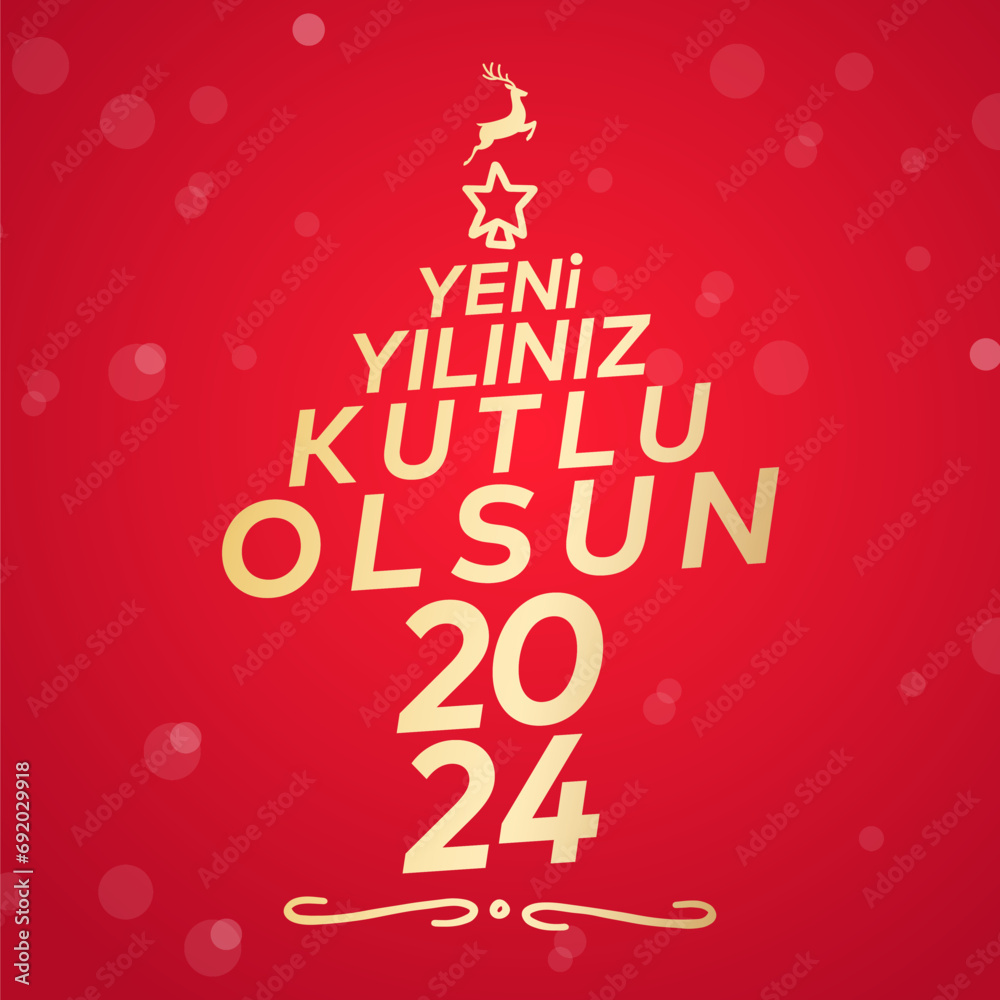 Yeni yıl ve mutlu yillar 2024 2025 tebrik karti. Translation: merry