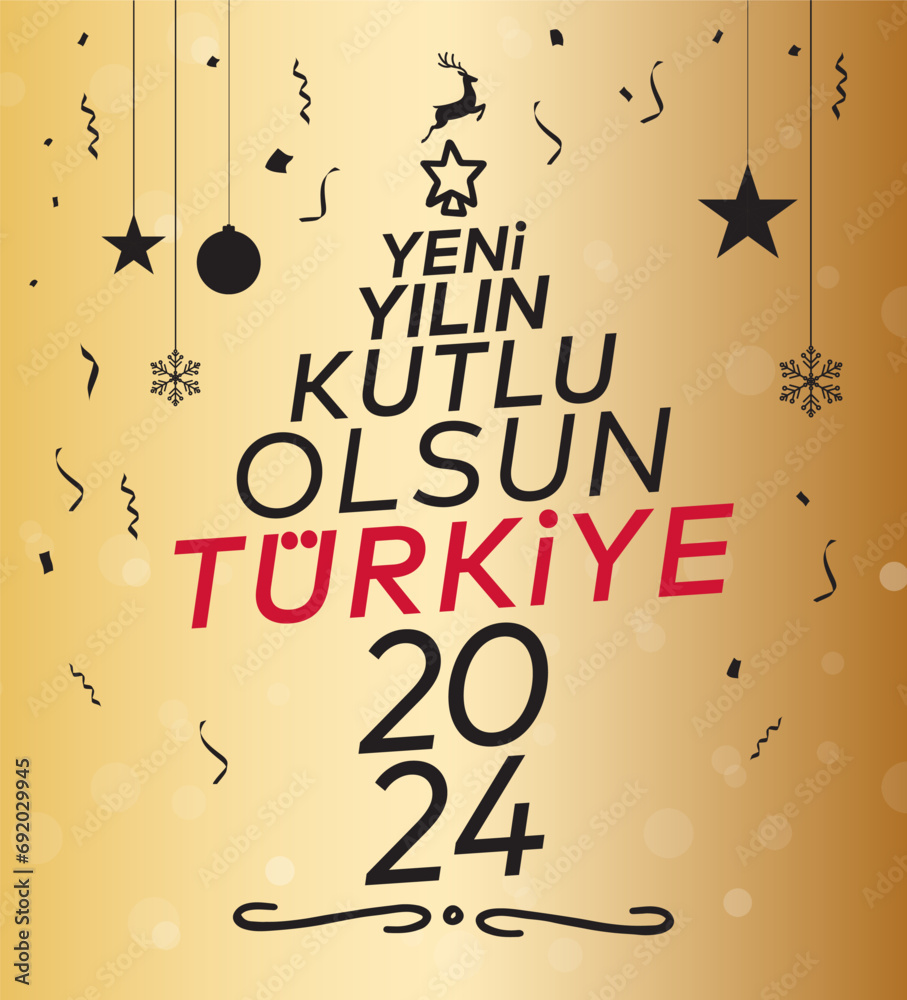 Yeni yıl ve mutlu yillar 2024 2025 tebrik karti. Translation merry