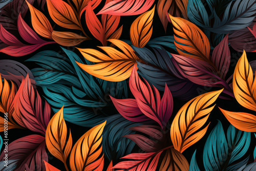 multi-color leaves illustration, seamless, repeatable pattern