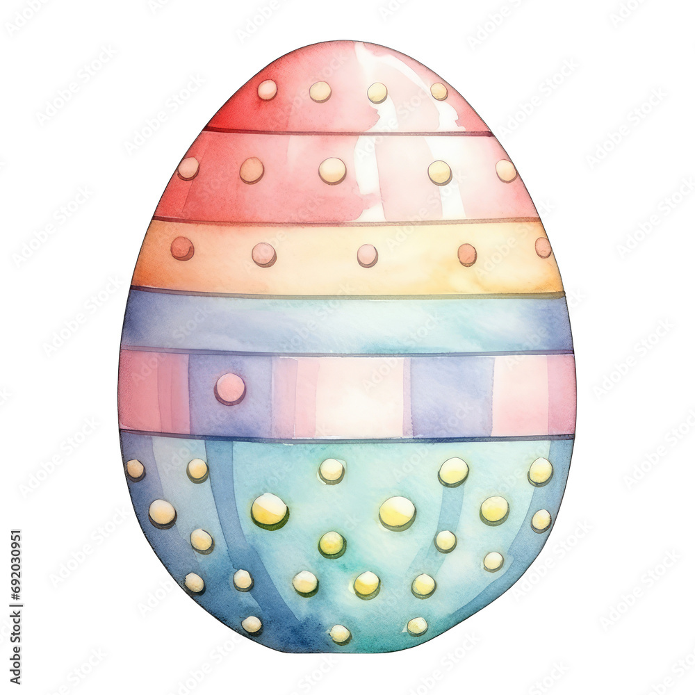 Decorated easter egg with polka dots Easter illustration, watercolor. Isolated on transparent background