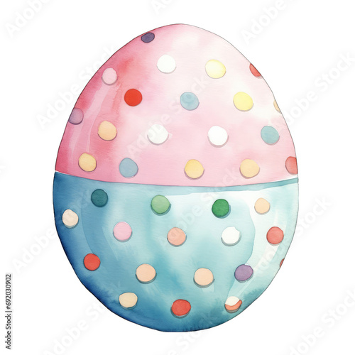 Polka dot easter egg - Easter illustration, watercolor. Isolated on transparent background