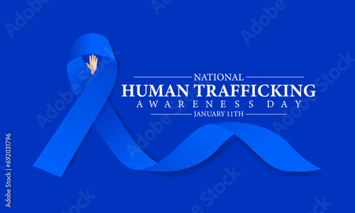 National human trafficking awareness day and 11th of January  . Blue ribbon awareness and text. Vector illustration. Banner, poster, card, background design.