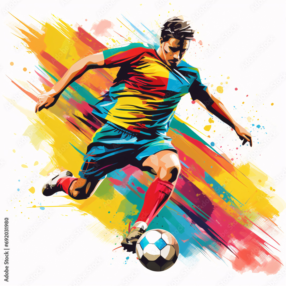 An exaggerated abstract cartoon illustration of an athlete playing football on a field with extremely athletic lines in a minimalist style
