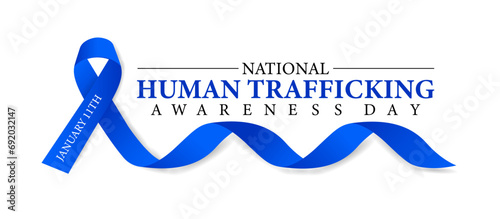 National human trafficking awareness day and 11th of January  . Blue ribbon awareness and text. Vector illustration. Banner, poster, card, background design. photo