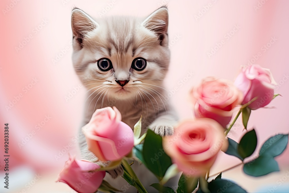 little kitten with flowers little kitten with flowers