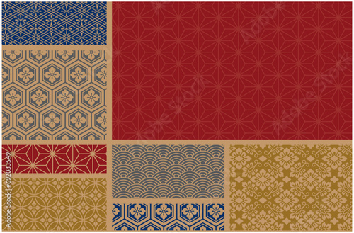 Organized into various oriental patterns Mixed background Asia pattern graphic design elements gold red